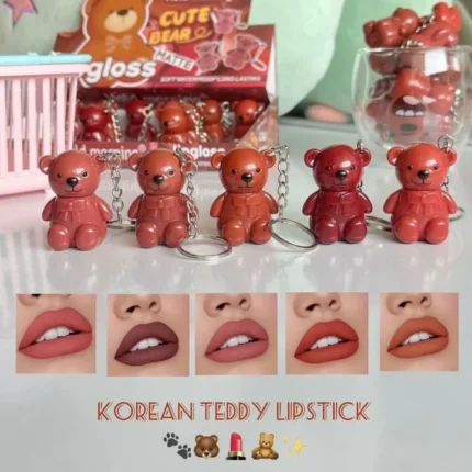 Korean-6 pieces-bear-key-chain-matte-lip-gloss
